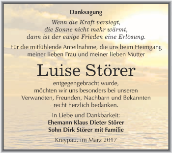 Traueranzeige von Luise Störer von Super Sonntag Halle