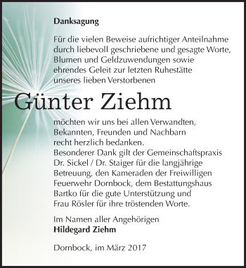 Traueranzeige von Günter Ziehm von Mitteldeutsche Zeitung Köthen