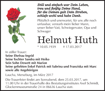 Traueranzeige von Helmut Huth von Mitteldeutsche Zeitung Naumburg/Nebra