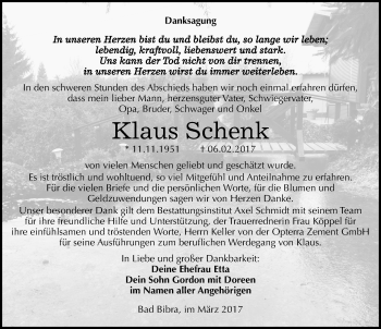 Traueranzeige von Klaus Schenk von Mitteldeutsche Zeitung Naumburg/Nebra