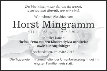 Traueranzeige von Horst Mingramm von Super Sonntag SGH Mansf. Land