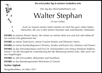 Traueranzeige von Walter Stephan von Mitteldeutsche Zeitung Bernburg