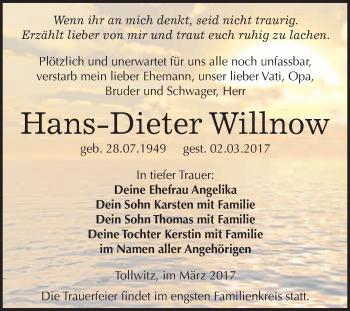 Traueranzeige von Hans-Dieter Willnow von Super Sonntag Halle