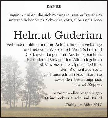Traueranzeige von Helmut Guderian von Mitteldeutsche Zeitung Bitterfeld