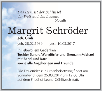 Traueranzeige von Margrit Schröder von Super Sonntag Halle
