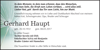 Traueranzeige von Gerhard Haupt von Mitteldeutsche Zeitung Bitterfeld