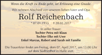 Traueranzeige von Rolf Reichenbach von Mitteldeutsche Zeitung Halle/Saalkreis