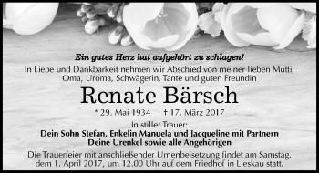 Traueranzeige von Renate Bärsch von Mitteldeutsche Zeitung Halle/Saalkreis