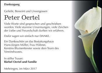 Traueranzeige von Peter Oertel von Mitteldeutsche Zeitung Aschersleben