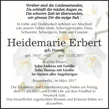 Traueranzeige von Heidemarie Erbert von Super Sonntag Halle