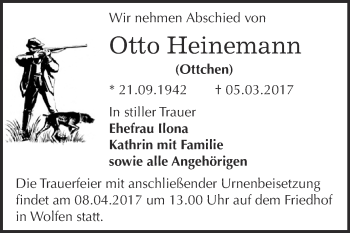 Traueranzeige von Otto Heinemann von WVG - Wochenspiegel Bitterfeld