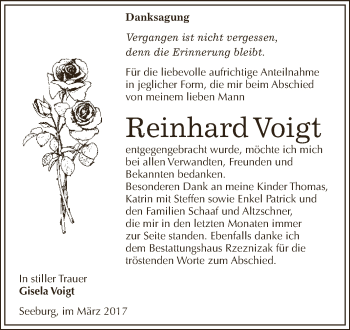 Traueranzeige von Reinhard Voigt von Super Sonntag SGH Mansf. Land