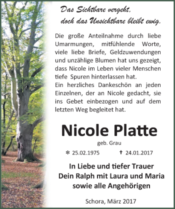 Traueranzeige von Nicole Platte von Mitteldeutsche Zeitung Dessau-Roßlau