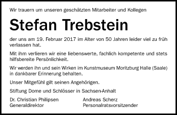 Traueranzeige von Stefan Trebstein von Mitteldeutsche Zeitung Halle/Saalkreis