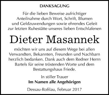 Traueranzeige von Dieter Masannek von Mitteldeutsche Zeitung Dessau-Roßlau