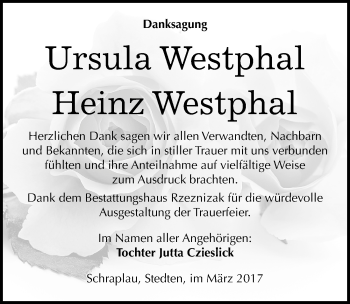 Traueranzeige von Ursula und Heinz Westphal von Mitteldeutsche Zeitung Merseburg/Querfurt