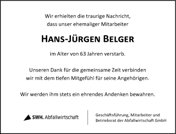 Traueranzeige von Hans-Jürgen Belger von Mitteldeutsche Zeitung Halle/Saalkreis
