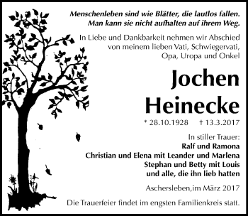 Traueranzeige von Jochen Heinecke von Mitteldeutsche Zeitung Aschersleben