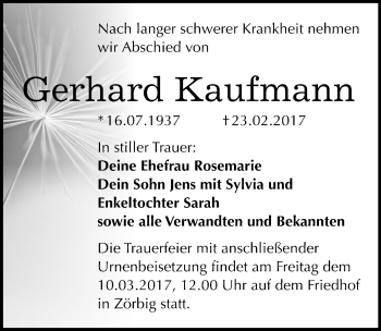 Traueranzeige von Gerhard Kaufmann von Mitteldeutsche Zeitung Bitterfeld