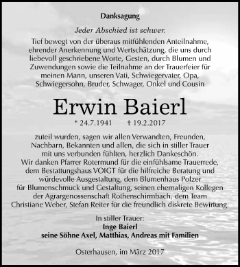 Traueranzeige von Erwin Baierl von Super Sonntag Halle