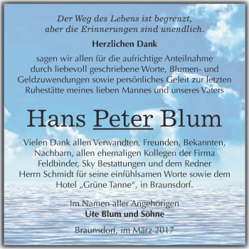Traueranzeige von Hans Peter Blum von Super Sonntag Wittenberg