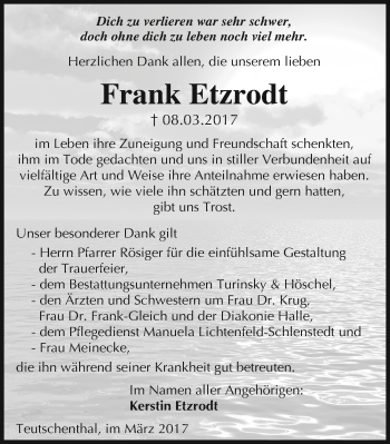 Traueranzeige von Frank Etzrodt von Mitteldeutsche Zeitung Halle/Saalkreis