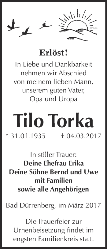 Traueranzeige von Tilo Torka von Super Sonntag Halle
