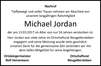 Traueranzeige von Michael Jordan von Mitteldeutsche Zeitung Bernburg