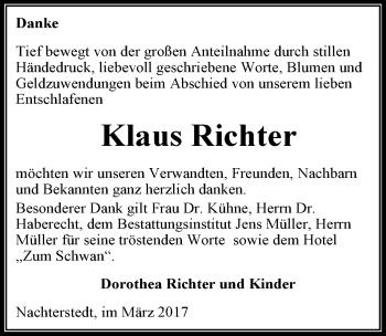 Traueranzeige von Klaus Richter von Mitteldeutsche Zeitung Aschersleben