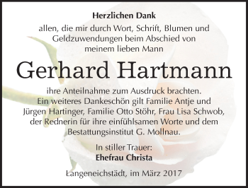 Traueranzeige von Gerhard Hartmann von Mitteldeutsche Zeitung Merseburg/Querfurt