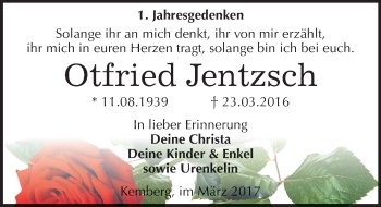 Traueranzeige von Otfried Jentzsch von Mitteldeutsche Zeitung Wittenberg
