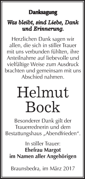 Traueranzeige von Helmut Bock von Super Sonntag Halle