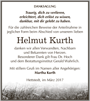 Traueranzeige von Helmut Kurth von Super Sonntag SGH Mansf. Land