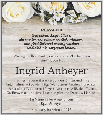 Traueranzeige von Ingrid Anheyer von Super Sonntag Bernburg