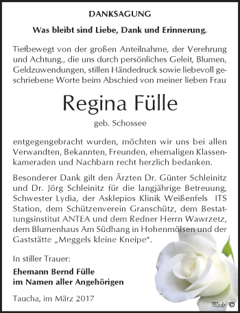 Traueranzeige von Regina Fülle von Mitteldeutsche Zeitung Weißenfels