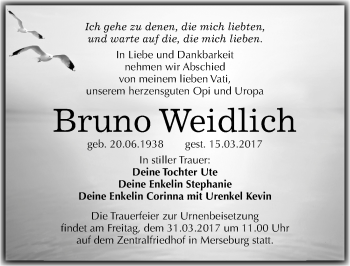 Traueranzeige von Bruno Weidlich von Mitteldeutsche Zeitung Merseburg/Querfurt