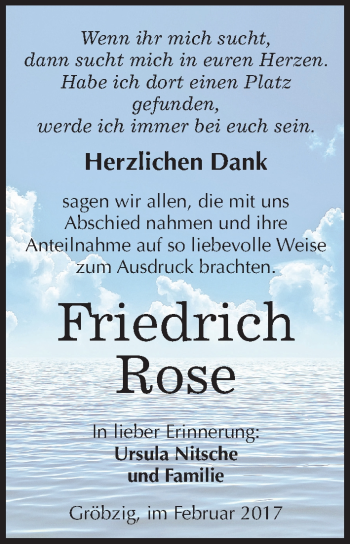 Traueranzeige von Friedrich Rose von Mitteldeutsche Zeitung Köthen