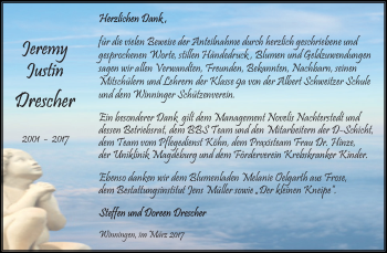 Traueranzeige von Jeremy Justin Drescher von Super Sonntag SGH Mansf. Land