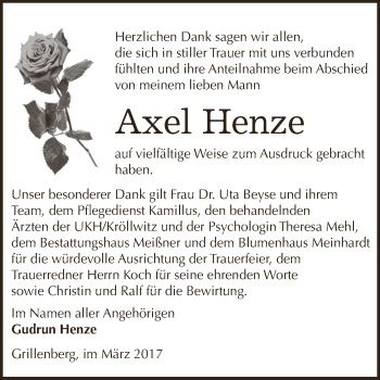 Traueranzeige von Axel Henze von Super Sonntag SGH Mansf. Land