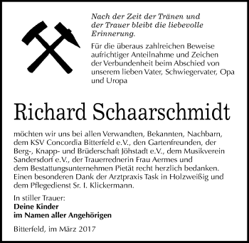 Traueranzeige von Richard Schaarschmidt von Mitteldeutsche Zeitung Bitterfeld