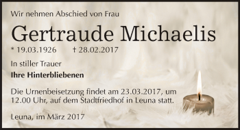 Traueranzeige von Gertraude Michaelis von Mitteldeutsche Zeitung Merseburg/Querfurt