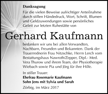 Traueranzeige von Gerhard Kaufmann von Mitteldeutsche Zeitung Bitterfeld