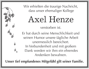 Traueranzeige von Axel Henze von Super Sonntag SGH Mansf. Land