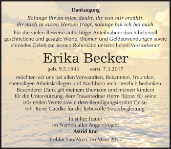 Traueranzeige von Erika Becker von Mitteldeutsche Zeitung Köthen