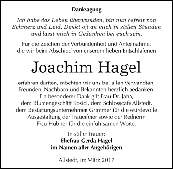 Traueranzeige von Joachim Hagel von Mitteldeutsche Zeitung Sangerhausen