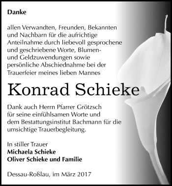 Traueranzeige von Konrad Schieke von Mitteldeutsche Zeitung Dessau-Roßlau