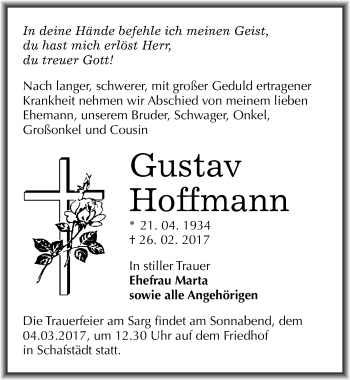 Traueranzeige von Gustav Hoffmann von Mitteldeutsche Zeitung Merseburg/Querfurt
