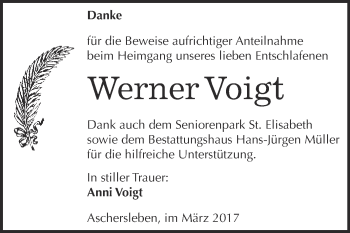 Traueranzeige von Werner Voigt von Super Sonntag SGH Mansf. Land