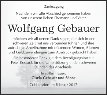 Traueranzeige von Wolfgang Gebauer von Super Sonntag Wittenberg