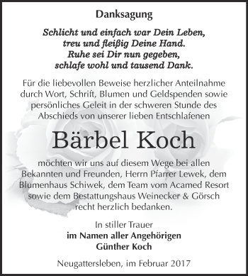 Traueranzeige von Bärbel Koch von Super Sonntag Bernburg